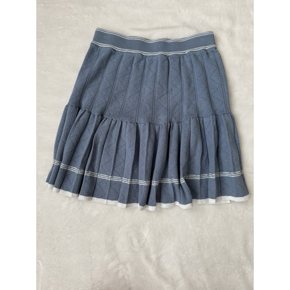 Willow & Wind Womens Blue Knit Tiered Mini Skirt Size L Cotton Blend Preppy